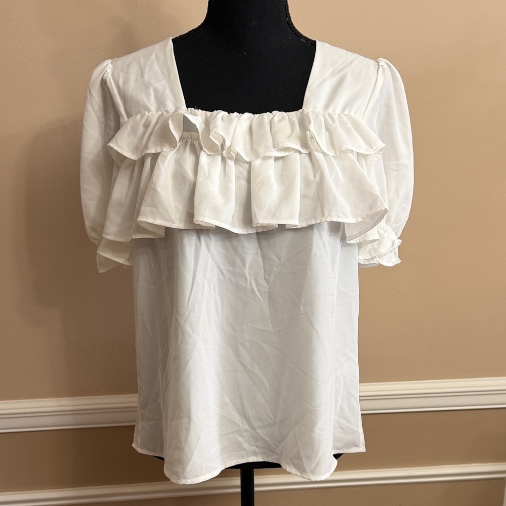 Elegant White Ruffle Blouse